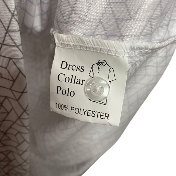 Collars & Co Polo Shirt Mens L White Geo Dress Collar Performance Golf Preppy - Picture 8 of 10
